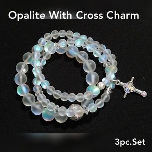 Opalite Bracelet Set with Swarovski Cross Charm